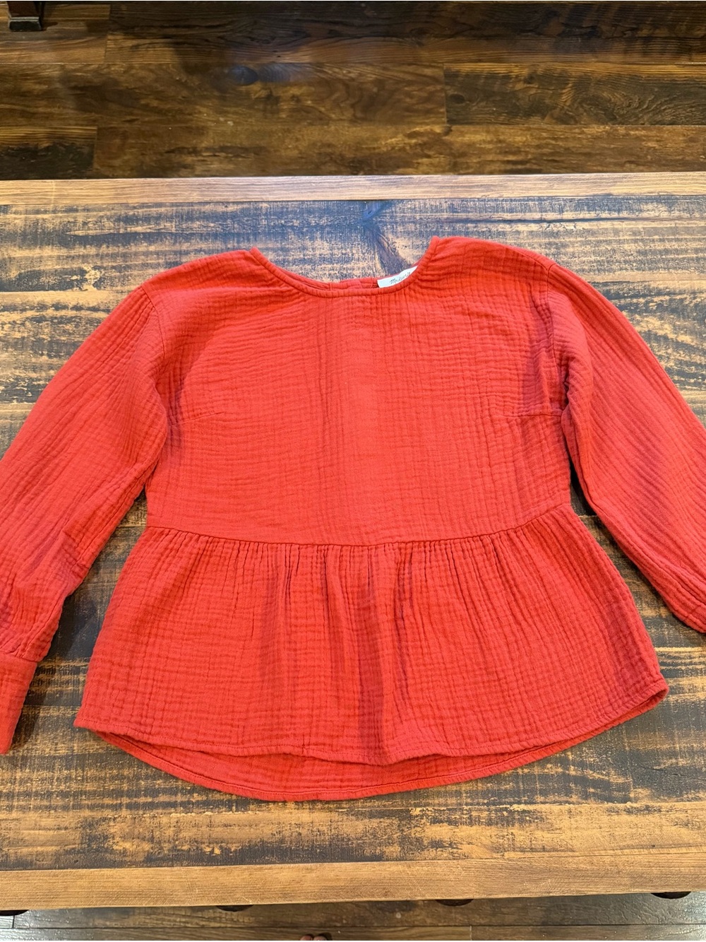 Madewell Rust color Long-Sleeve Peplum Blouse